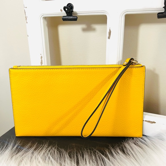 Michael Kors Jet Set Charm Large Zip Clutch Wristlet Jasmine Yellow - Picture 5 of 11